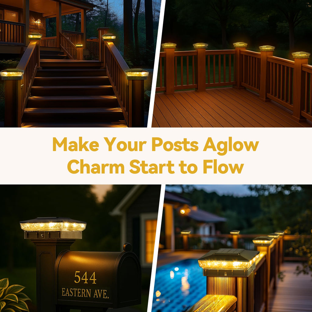 KEILAIMO Solar Post Cap Lights, 2 Pack Upgraded Outdoor Deck Fence Post Solar Lights for 4x4 5x5 Wood/Vinyl Posts, IP65 Waterproof, 10-12 Hours Warm/Cool White Glow for Garden/Patio/Porch - Black