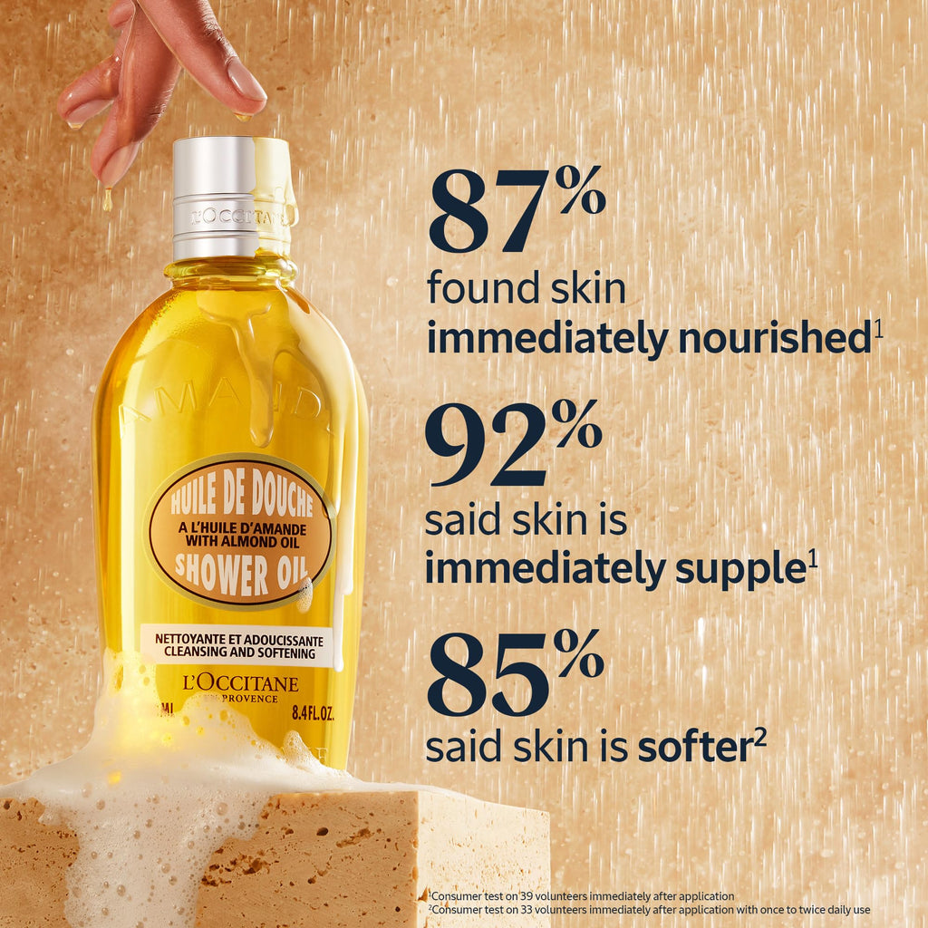L'OCCITANE Almond Favorites Set: Cleansing Shower & Supple Skin Oils, Hand Cream & Moisturizer, Travel Size Skincare Essentials, Bath & Body Gift Set