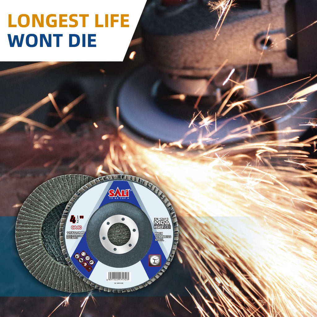 Sali 48 Pack Flap Disc 40 Grit 4.5" x 7/8-Inch Sanding Disc Bevel Type #29 Premium and Industrial Grade Angle Grinder Grinding Wheel High Performance Edge Grinding