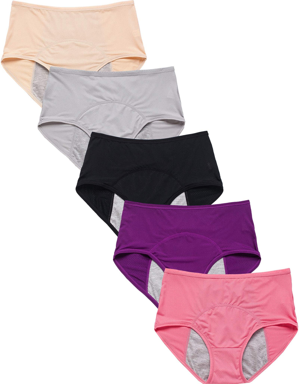WBEAUTALLOVE Womens Mesh Period Panties High Waisted Menstrual Leak Proof Underwear Incontinence Protective Briefs(H-4-5-1,Large)