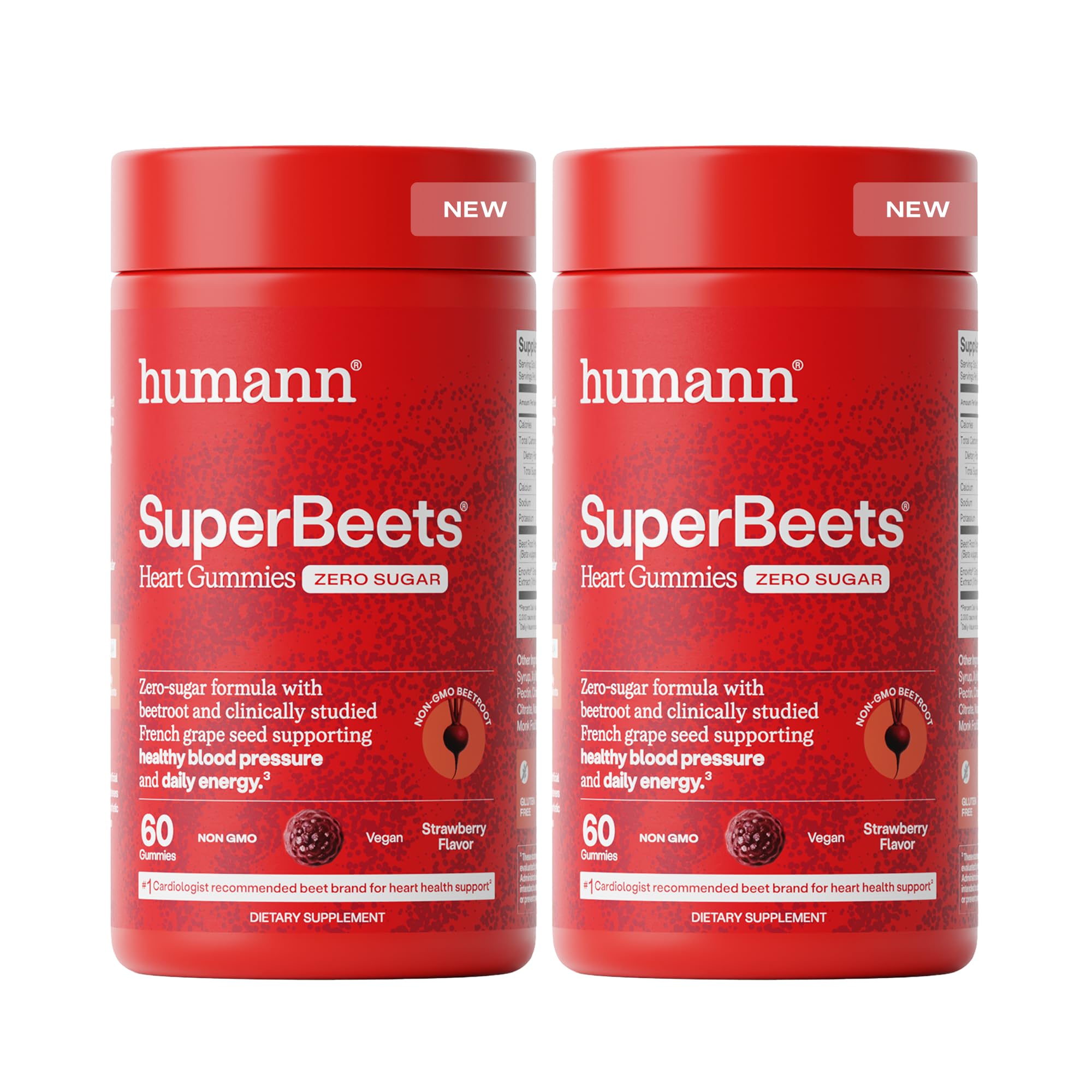 Humann SuperBeets Heart Gummies - Beet Gummy with Heart-Healthy Energy Support, Grape Seed Extract & Beetroot Powder, Zero Sugar - Strawberry Flavor, 120 Count