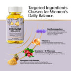 Bloomody Probiotic Feminine Balance Gummies for Women - pH Balance & Vaginal Health Supplement with Cranberry Vitamin C - Natural Pineapple pH Balancing Gummy for Healthy Odor Hygiene Support