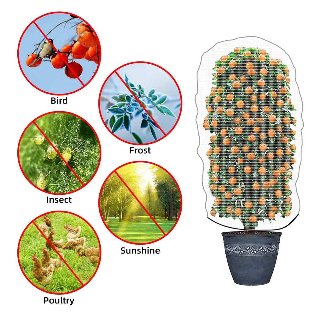 PDGROW Garden Mesh Netting for Plants, 4 Pack Insect Bird Barrier Netting Mesh with Drawstring, 3.3x4.9 FT Garden Bug Netting Plant Cover for Protect Fruit Tree Vegetable Flowe