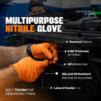 GRIPXX Herkules Grip Heavy Duty 8Mil Orange Nitrile Gloves,3D Raised Diamond Texture-Latex & Powder Free-Industrial, Mechanic (10, Large)