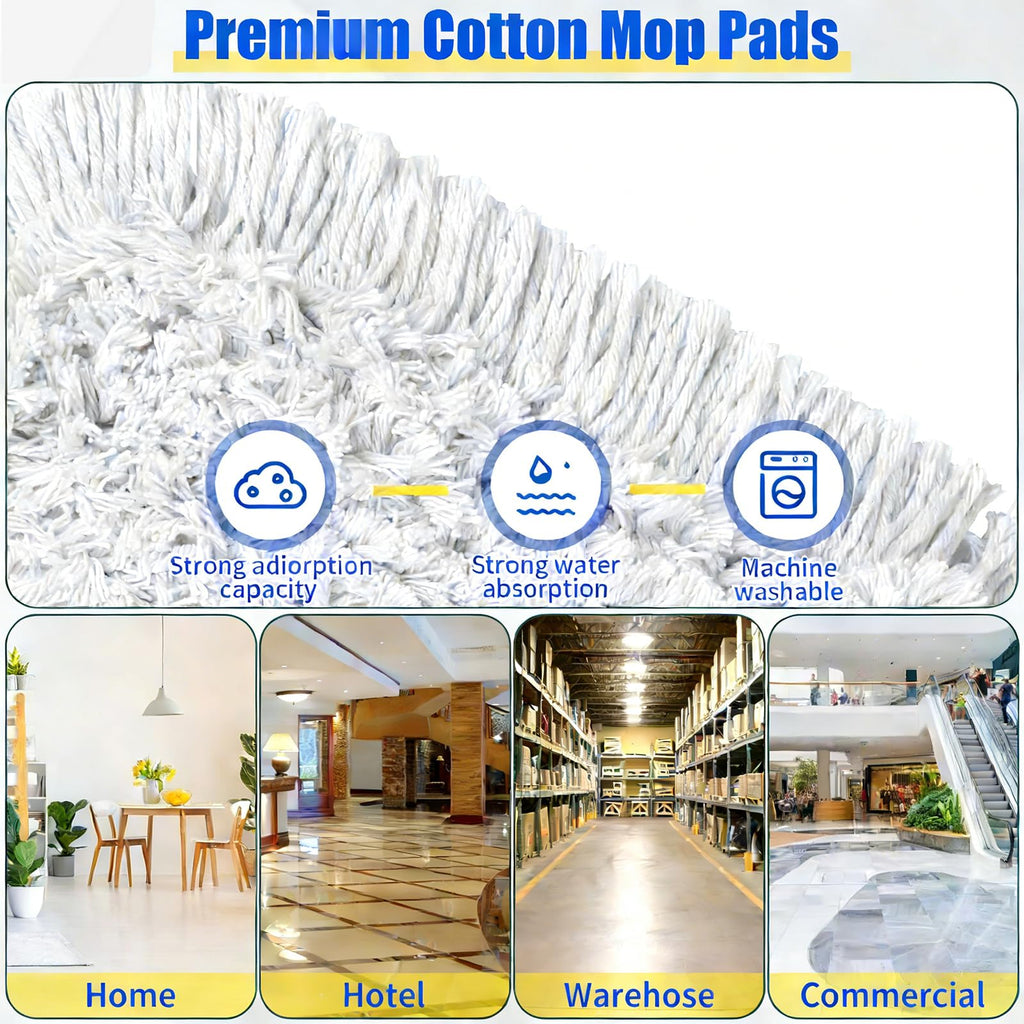36" Commercial Dust Mop for Floor Cleaning with 2 Cotton Mop Pads, Heavy Duty Industrial Large Floor Duster,Wet Dry Mops for Hardwood Floors,Concrete,Marble, Laminate,Tile,Garage,Blue