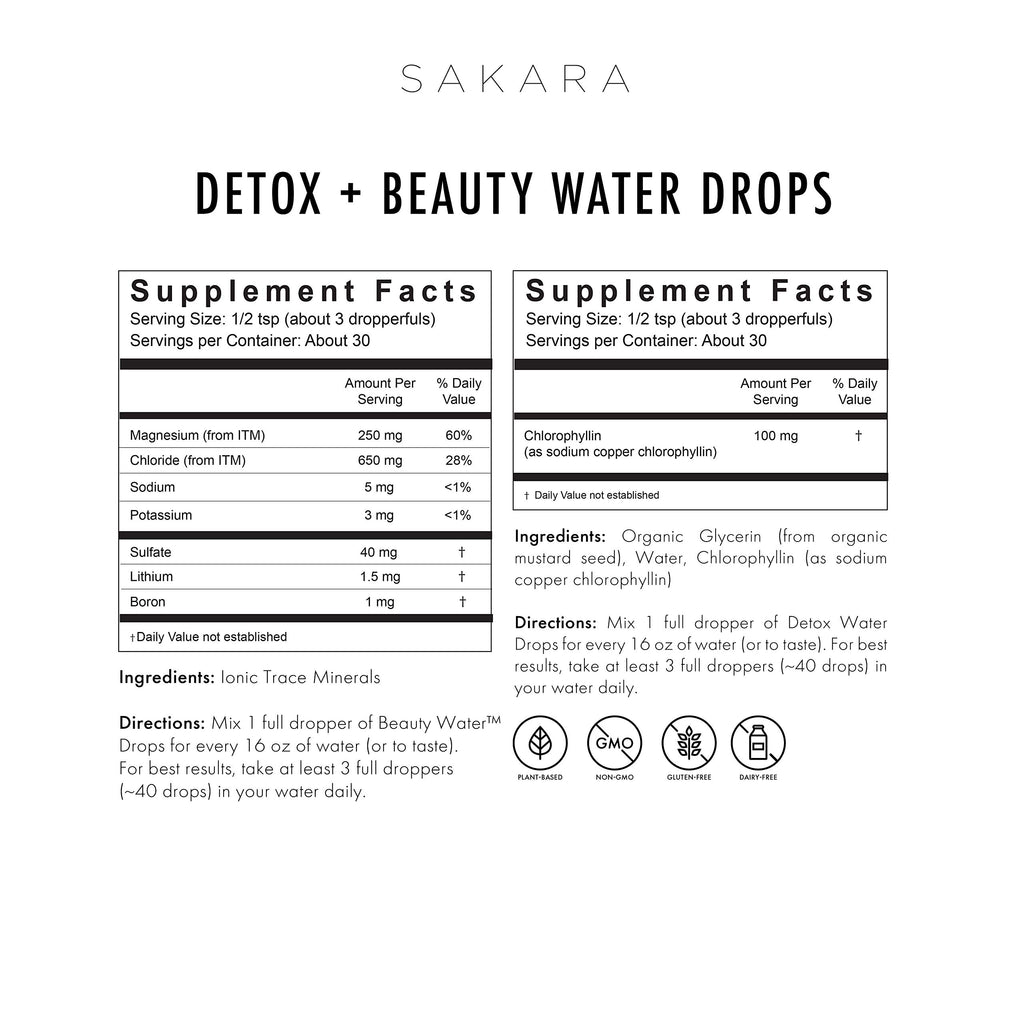Sakara Beauty Water + Detox Water Drops, 60 Servings - Trace Mineral Drops & Chlorophyll Liquid Drops, Liquid Magnesium, Chloride, Sodium, Potassium, Boron Supplements, Liquid Chlorophyll Drops