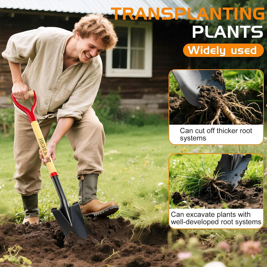 HIGHLIGHT Spade Shovel Digging Trench Garden 45 Inch D Grip Steel Shovel