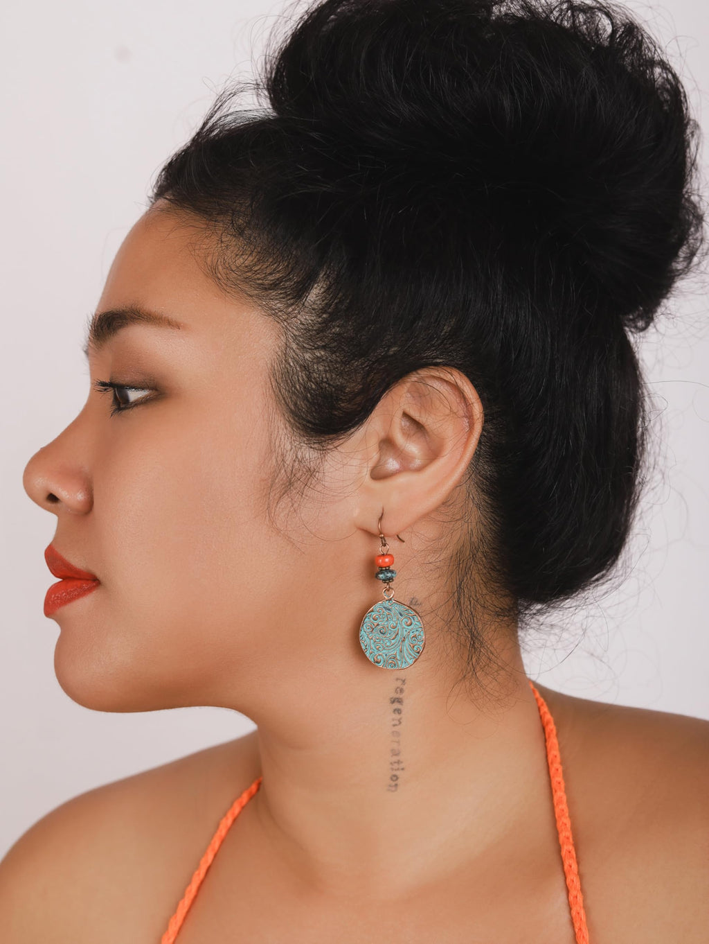 MINACHI Bohemian Engraved Circle Disc Dangle Drop Earrings with Bead Accents, Boho Hippe Jewelry Gift for Women