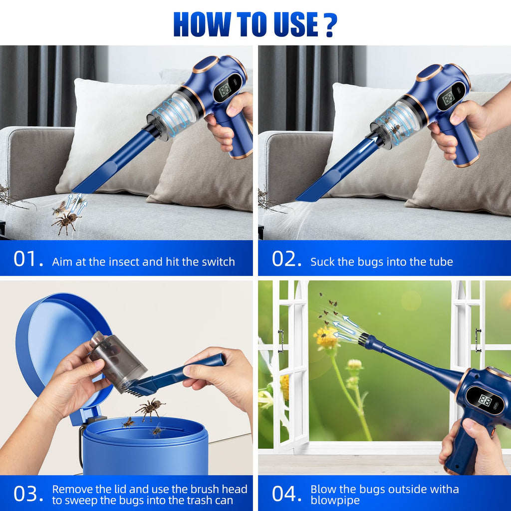 2025 Bug Vacuum Catcher,Spider Killer Insect Catcher,Cordless Handheld Vacuum Cleaner for Car USB Rechargeable for Stink Bug,Moth,Spider Strong Suction 1pcs