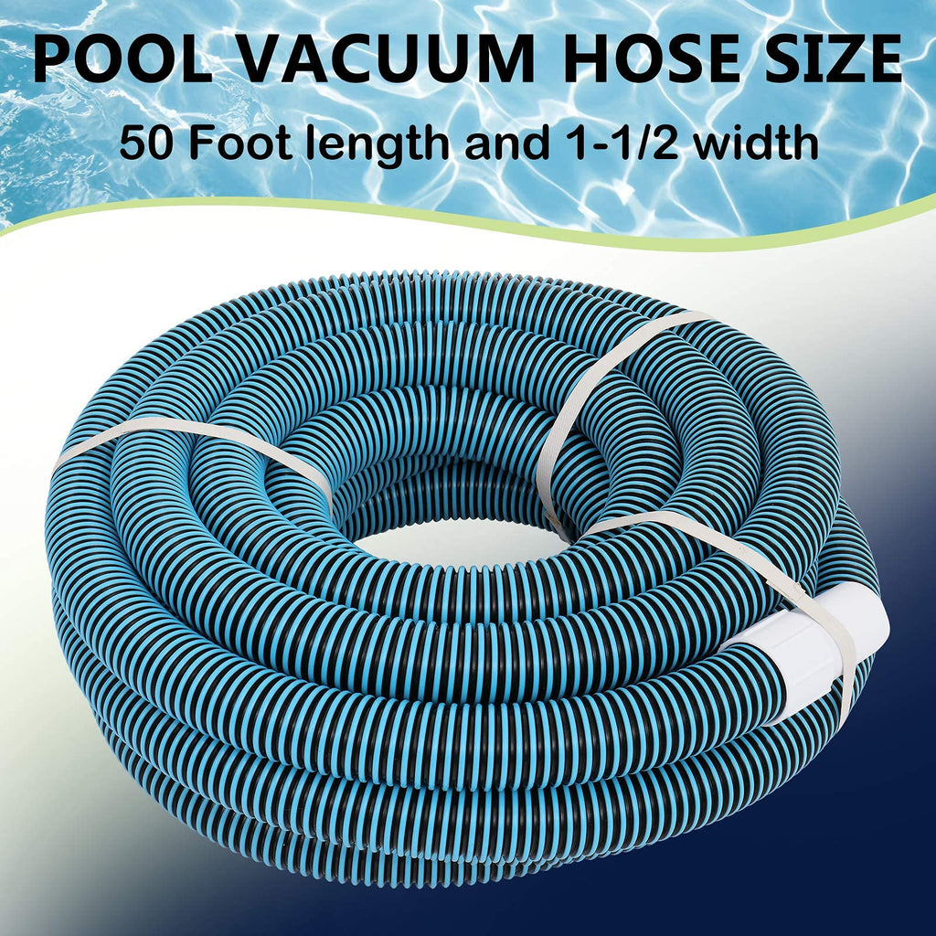 VINGLI 1-1/2-Inch by 50-Feet Blue Swimming Pool Vacuum Hose for Inground and Above-Ground Pools
