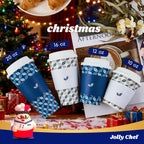 JOLLY CHEF 100 Pack 20 oz Disposable Coffee Cups, Hot Paper Coffee Cups with Lids, Sleeves and Stirrers for Home, Office, Cafe (Blue Leaf and Grey Leaf)