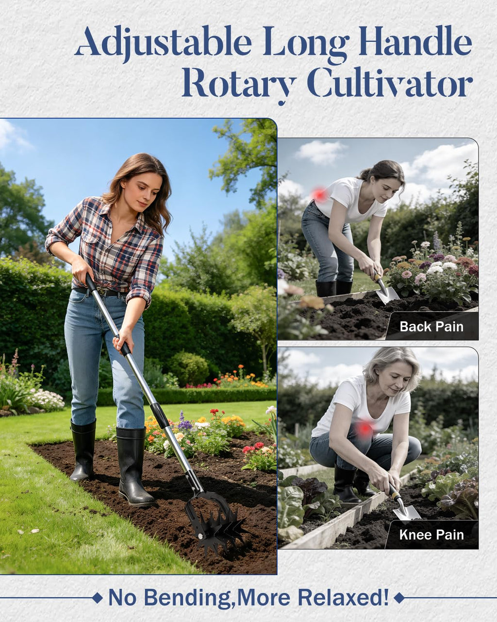 Joyhalo Rotary Cultivator Garden Tool Manual Hand Tiller