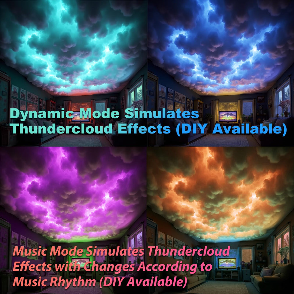 Neisouf USB 3D Cotton Thundercloud LED Light, DIY RGB+IC Chasing Ceiling Cloud Lights with APP and Remote Control for Room Decor 10ft