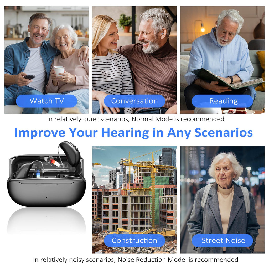 Hearing Aids Rechargeable Hearing Aids for Seniors with Moderate Hearing Loss, Hearing Amplifiers for Seniors with Noise Cancellation and Volume Control, Clear Sound Hearing Amplifiers, Black