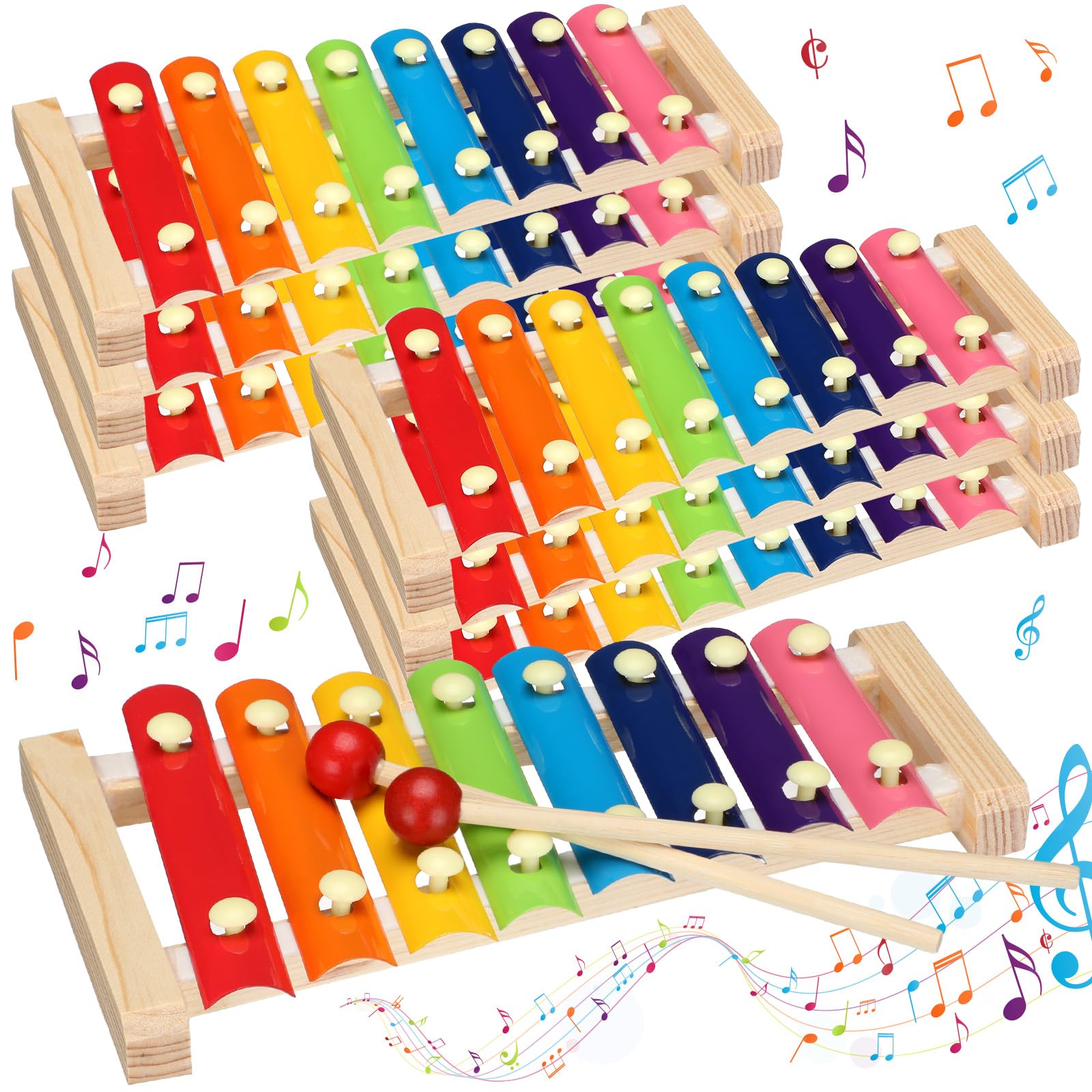 Lukmaa 6 Pcs Xylophone for Kids Wooden Xylophone with Mallets Musical Instrument Wood Baby Percussion Kit Christmas Birthday Gifts for Boys Girls Educational Preschool Instruments Toddler Toys