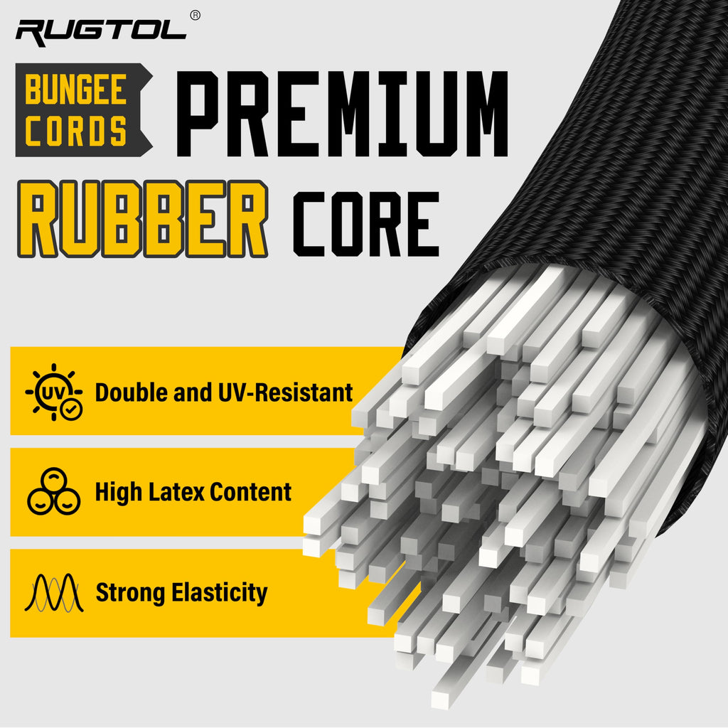 Bungee Cords with Hooks, 8 Inch Long Heavy Duty Bungee Cords with Carabiner Clip Outdoor, 1/3 Inch Black Extra Strong Elastic Rope with Carabiner Hooks for Camping, Tarps, Bike Rack, Tent, 6 Pack