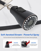 J-HVA Metal Kitchen Faucet Head Replacement – 3 Mode High-Pressure Sink Sprayer Replacement with 15 Nozzle Adapters, Durable Pull Down Spray Head for Kitchen Sink, Oil Rubbed Bronze, Stainless Steel