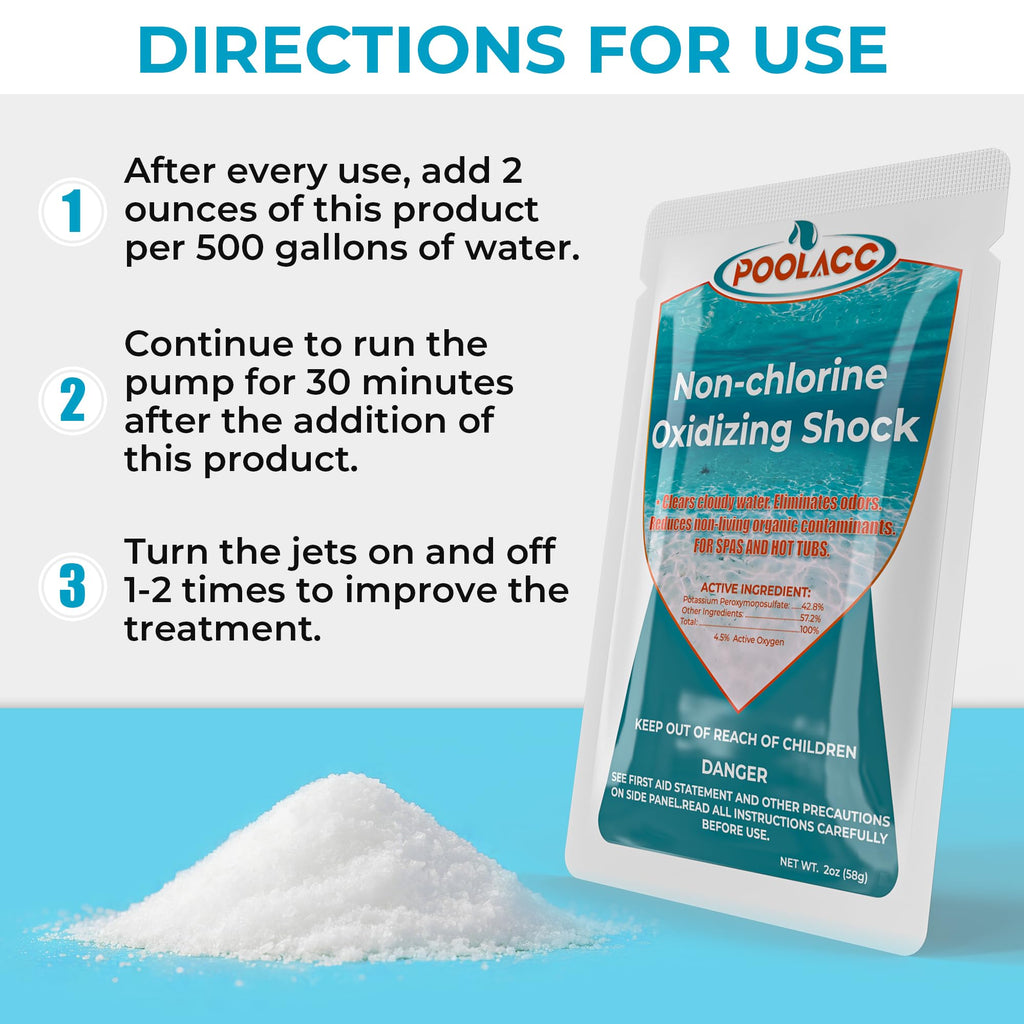 Non-Chlorine Spa Shock Oxidizer for Hot Tub, Chlorine-Free Treatment & Enhanced Oxidizing Shock for Hot Tubs & Spas, Single Dose Packets for Easy Hot Tub Maintenance & Treatment - 24 Packs (3lbs)