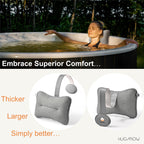 HUGABOW 2-Pack Large Pillow for Hot Tub (Grey), Spa, and Chaise Lounge - Universal Headrest & Neck Support Cushion, Adjustable Height with Long Strap, Easy Drying with Hook (2-Pack)