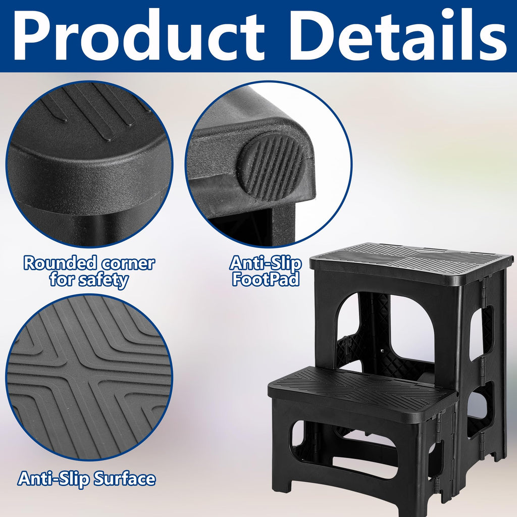 DECOHS Foldable Spa Hot Tub Steps, Non-Slip 2 Step Stool Pool Ladder, Universal Spa Steps Hot Tub Stairs for Outdoor Indoor Deck Patio Steps Accessories, Black