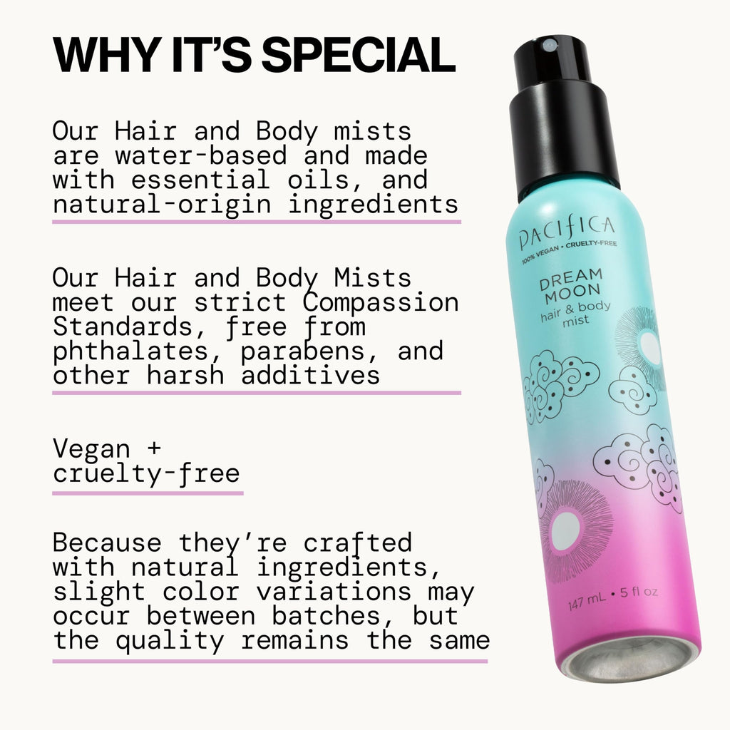 Pacifica Hair Perfume & Body Fragrance Spray Mist - Dream Moon with Bergamot, Pear, Pink Rose, Coconut, Vanilla, Sandalwood & Patchouli ��� Alcohol-Free, Vegan & Cruelty-Free, 5 oz (1 Count)