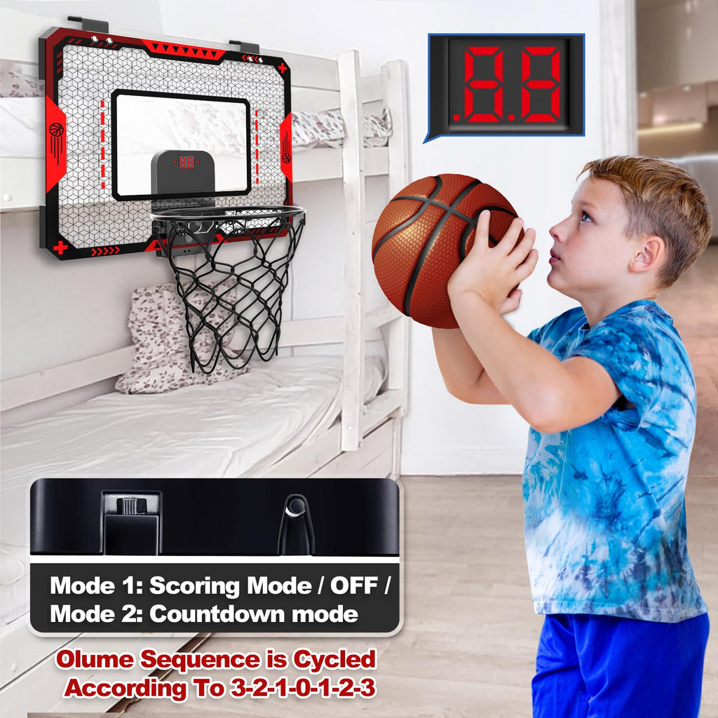 Mini Basketball Hoop for Kids, Over The Door Indoor Basketball Hoops, Red