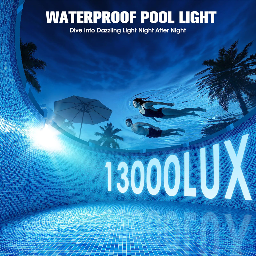 LightHacker Solar Pool Light for Steel Wall Above Ground Pool Light,Submersible Pool Light with LCD Pool Thermometer,Underwater light for Pool Accessories,10 Light Modes Swimming Pool LED Lighting,1PC