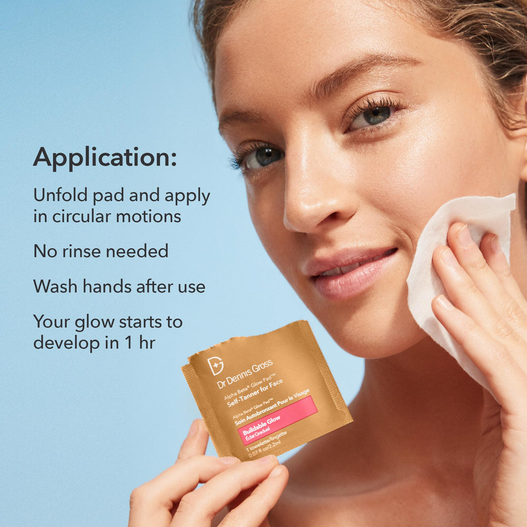 Dr. Dennis Gross Glow Pad Self-Tanner for Face – Exfoliating & Anti-Aging Towelette with AHAs & BHAs, Buildable Natural Glow, Hydrating & Streak-Free Application, 20 Pack
