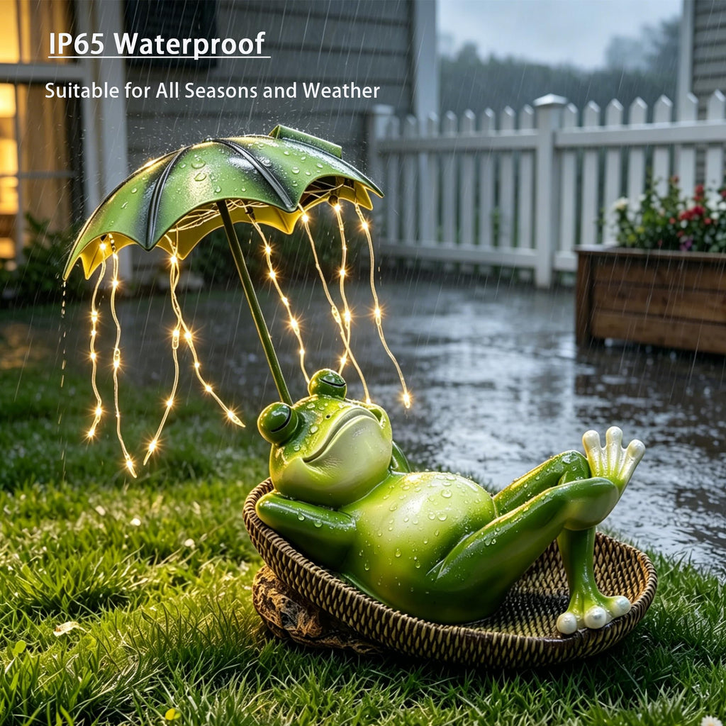 ASDFG 6.7" Solar Frog Statue Light Up Umbrella IP65 Waterproof Garden Decor