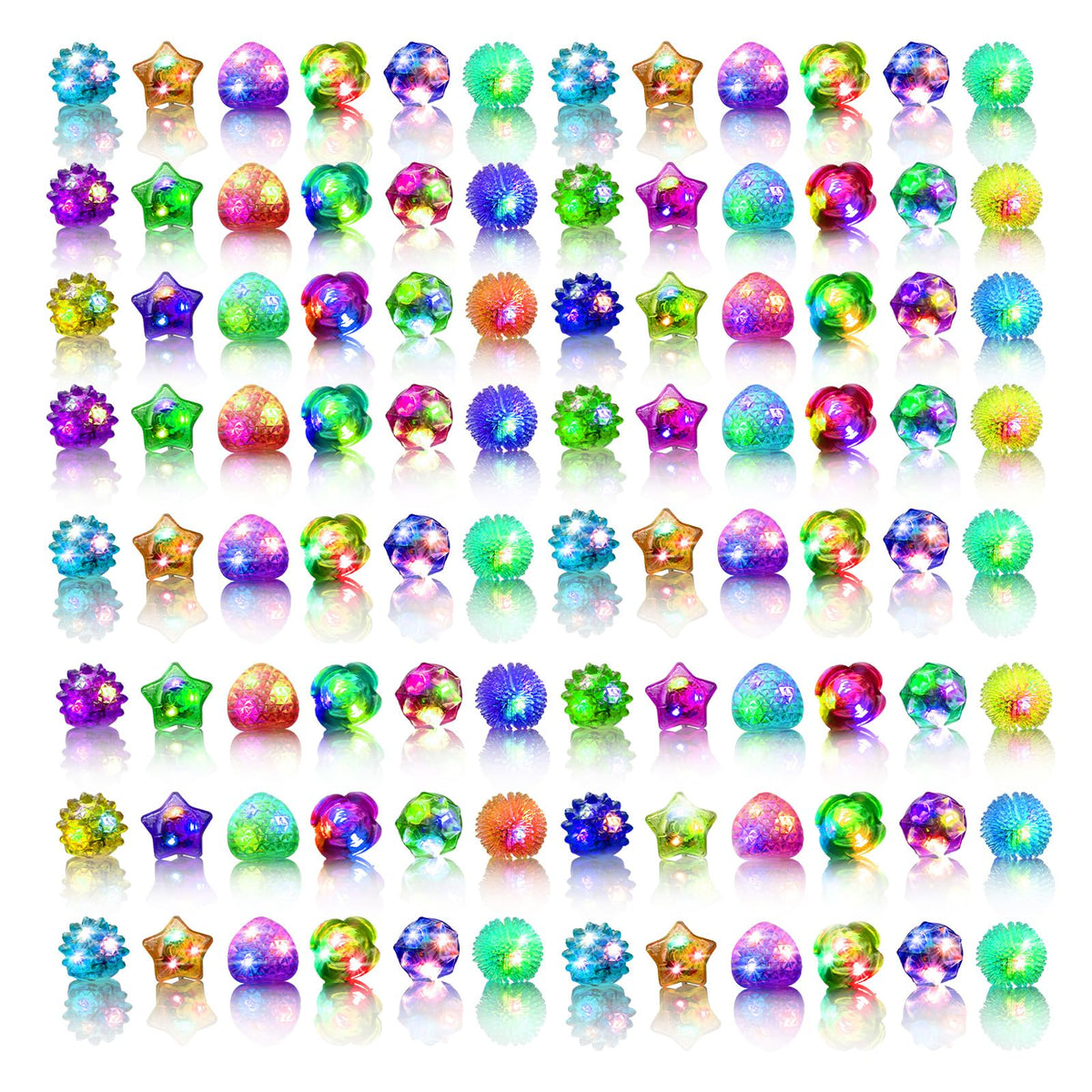OLUPP 48 Pcs Light Up Rings, Glow In The Dark Party Supplies, 6 Style Flashing Glow In The Dark Rings for Adults & Kids, LED Ring for Birthday Party Favors, Concert, Raves, Halloween, Christmas