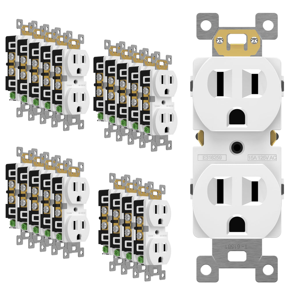 ENERLITES Duplex Receptacle Outlet, Residential Grade Electrical Wall Outlet, 15A 125V, Self-Grounding, 2-Pole, 3-Wire, UL Listed, 61581-W-20PCS, White (20 Pack)