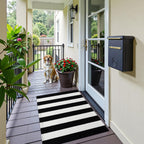 OLANLY Fall Door Mat, Black and White Striped Halloween Rug, 2'4" x 3'7"