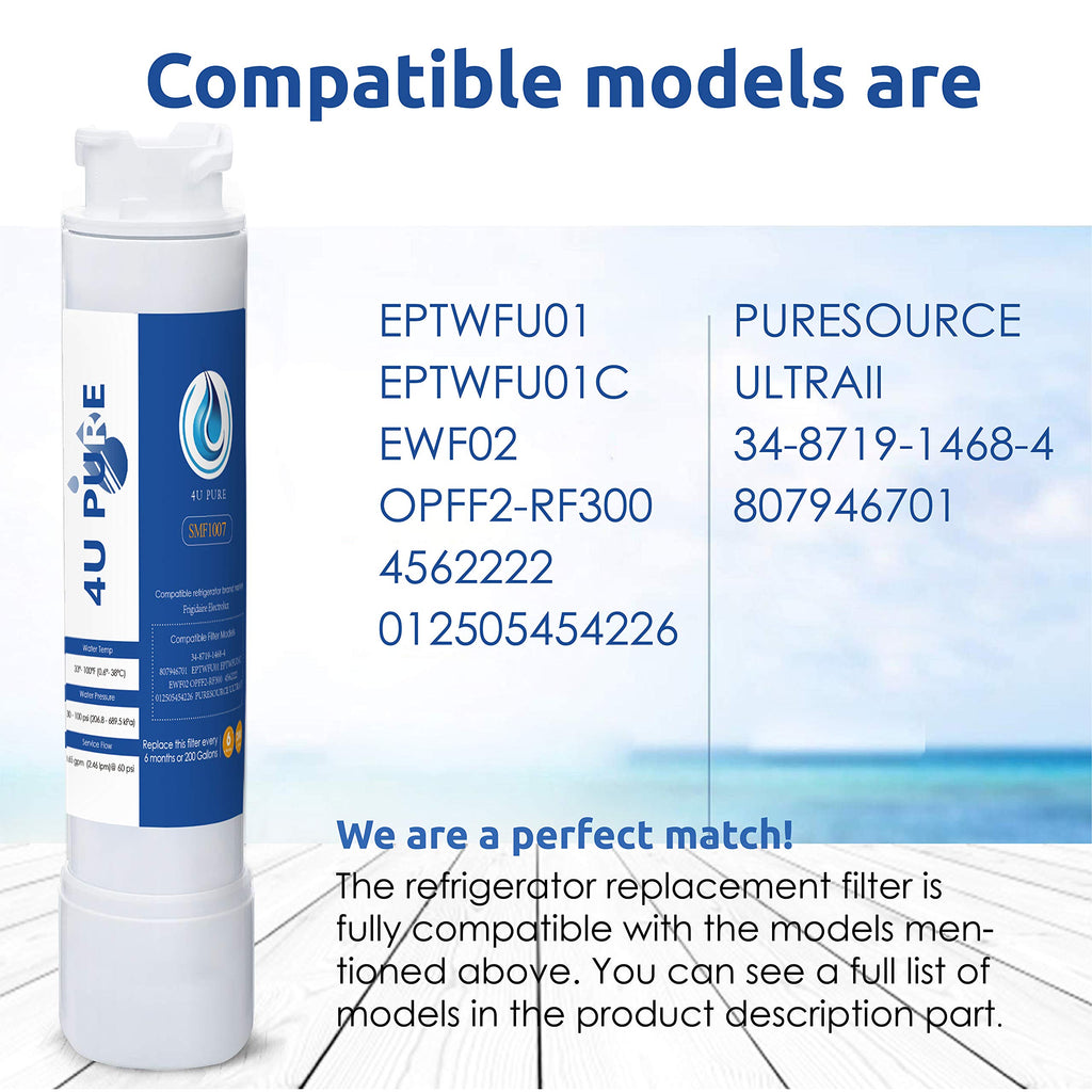 EPTWFU01 Water Filter, Replacement for Frigidaire EPTWFU01, Рurе Sоurсе Ultra 2, EWF02, 012505454226 Refrigerator Water Filter, Pack of 2