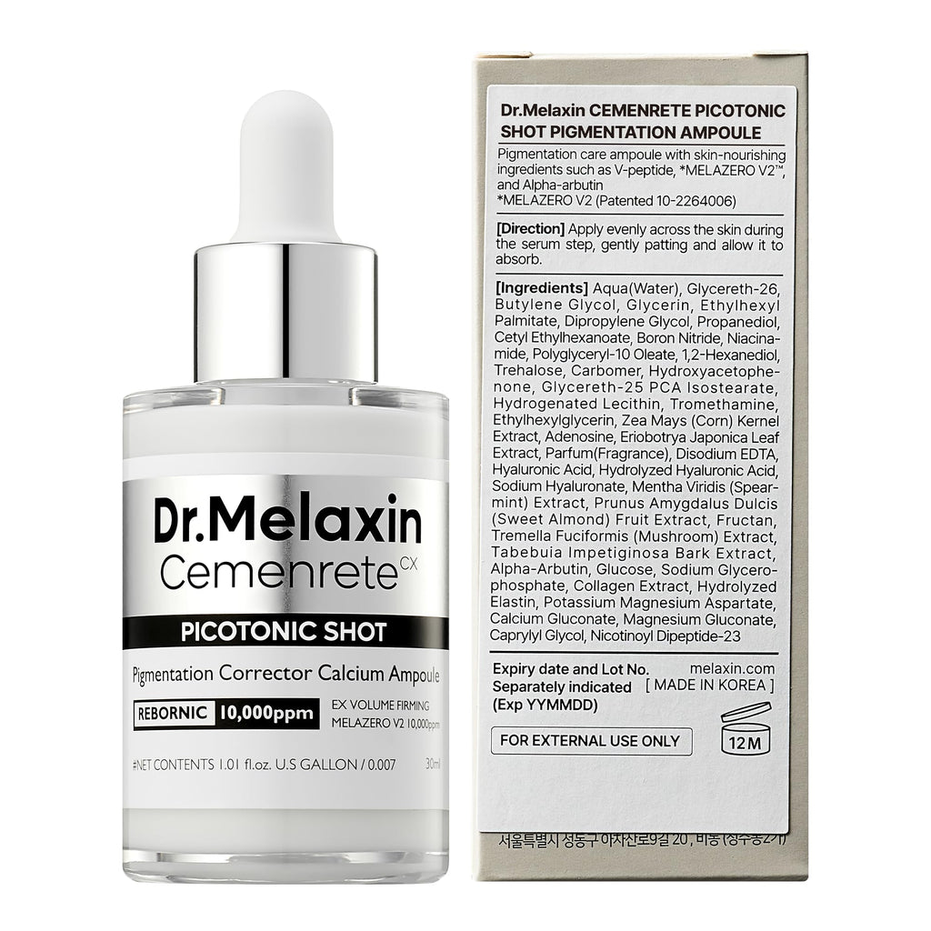 Dr.Melaxin Cemenrete Picotonic Shot Calcium Serum for Firming Density collagen serum Even Skin Tone & Skin Clarity Anti-aging Dark spot care 1.01 fl.oz.