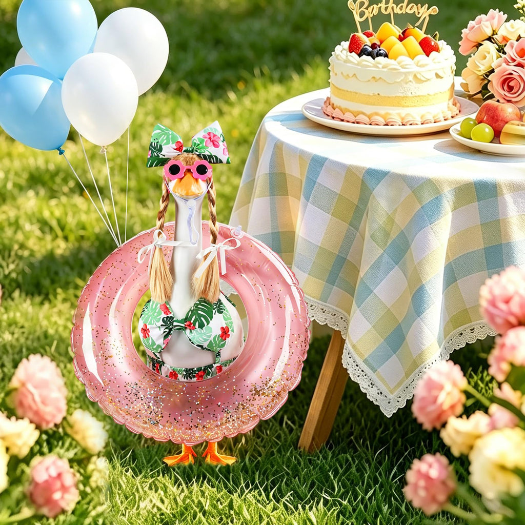 Porch Goose Bikini Outfit with Pool Ring, Sunglasses for Summer Yard Decor