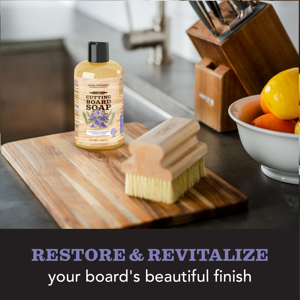 CLARK'S Cutting Board Organic Soap - Enriched with Lavender & Rosemary Oils - Cleaner for Butcher Block, Countertop and Utensils - Cleans and Restores Wood - Use Before Food Grade Mineral Oil