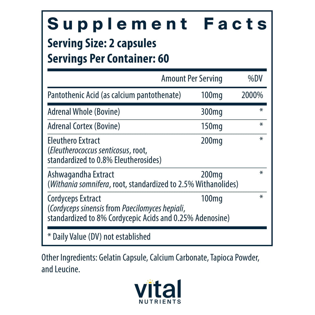 Vital Nutrients Adrenal Support - Adrenal Support Supplements for Gland Function and Cortisol Management - Supports Energy and Stress Levels - Gluten, Dairy, Soy Free - 120 Capsules