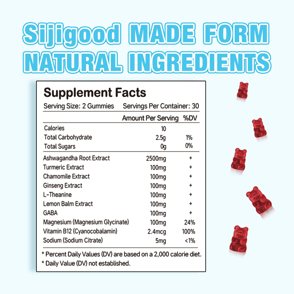 Sijigood 2 Pack Ashwagandha Gummies with L-theanine, Ashwa Root Supplement Gummy for Women Men, 120 Mixed Berry Flavored Gummies