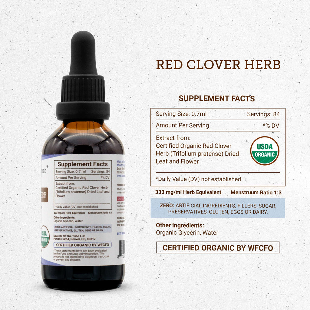 Red Clover Herb USDA Organic Tincture | Alcohol-FREE Extract, High-Potency Herbal Drops | Made from 100% Certified Organic Red Clover Herb (Trifolium Pratense) Dried Leaf and Flower 2 oz