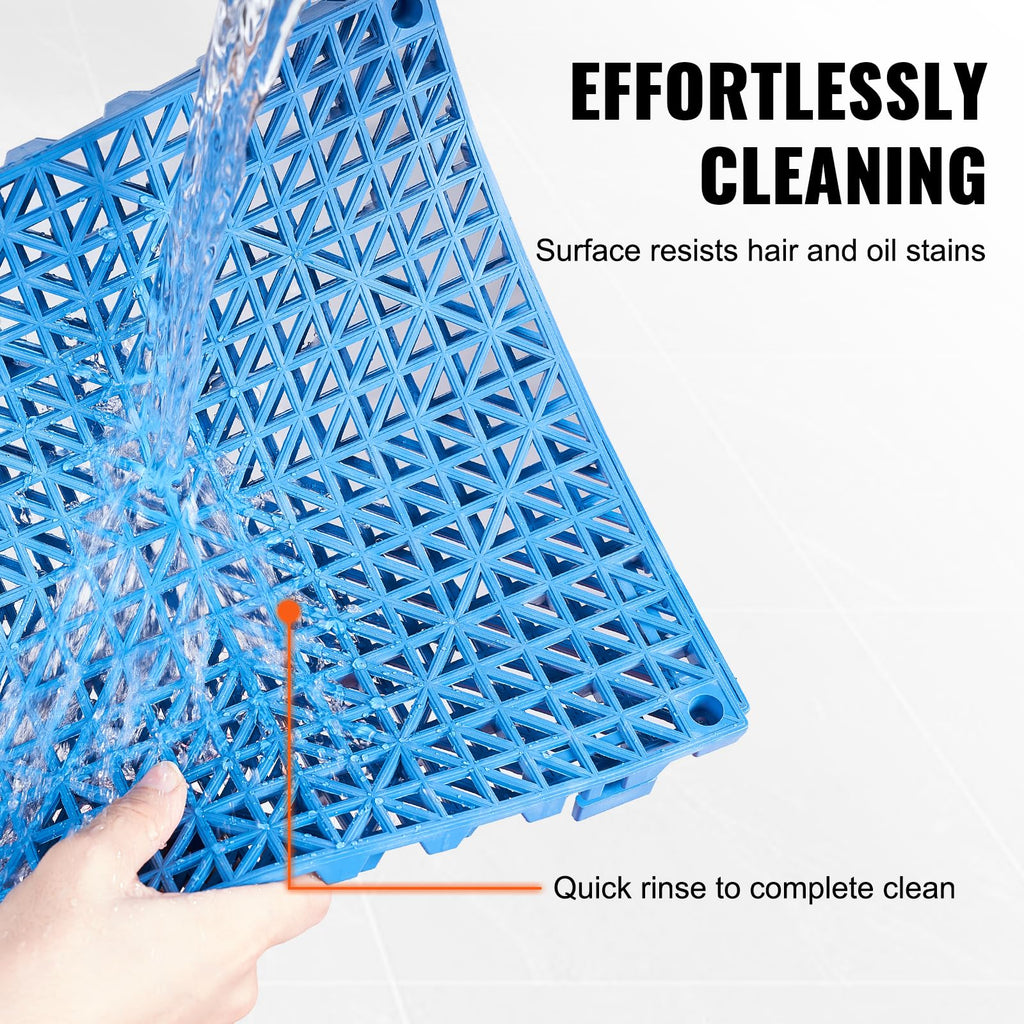 VEVOR Interlocking Tile 50PCS Blue, Drainage Tiles 12" x 12" Splicing, Soft PVC Interlocking Drainage Floor Tiles, Non-Slip Drainage Holes for Restroom, Bathroom, Kitchen, Pool, Wet Areas