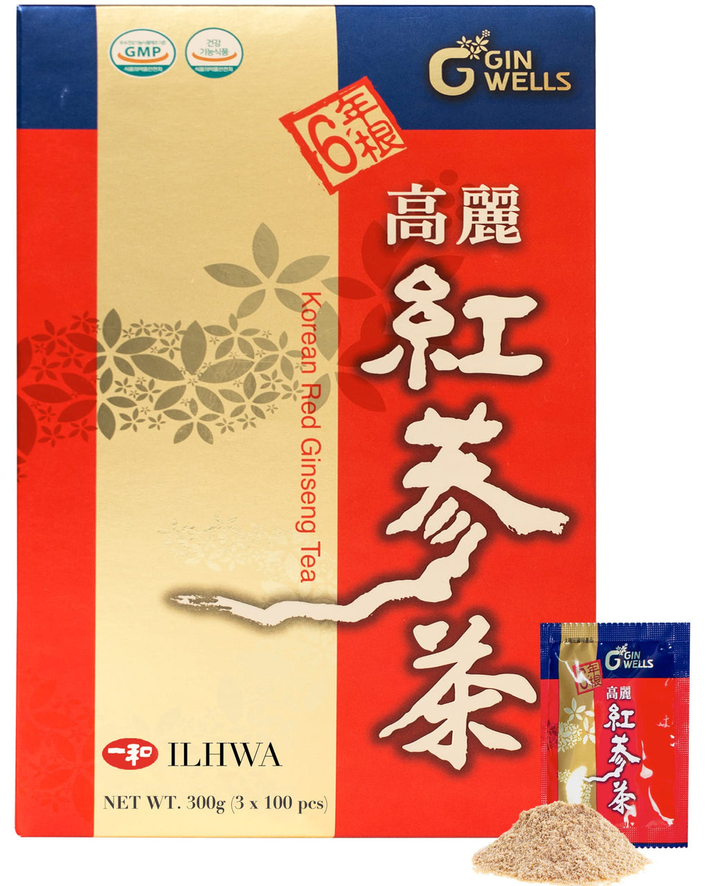 IL HWA 300g(100p x 3g) Korean Ginseng Roots Extract Tea, High Ginsenoside Rg1+Rb1+Rg3=10mg