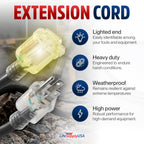100ft Outdoor/Indoor Extension Cord 16/3 Gauge Heavy Duty 3 Prong SJTW, Waterproof, Flexible Cold-Resistant Long Power Cord,10A 125V 1250W, Yellow by LifeSupplyUSA