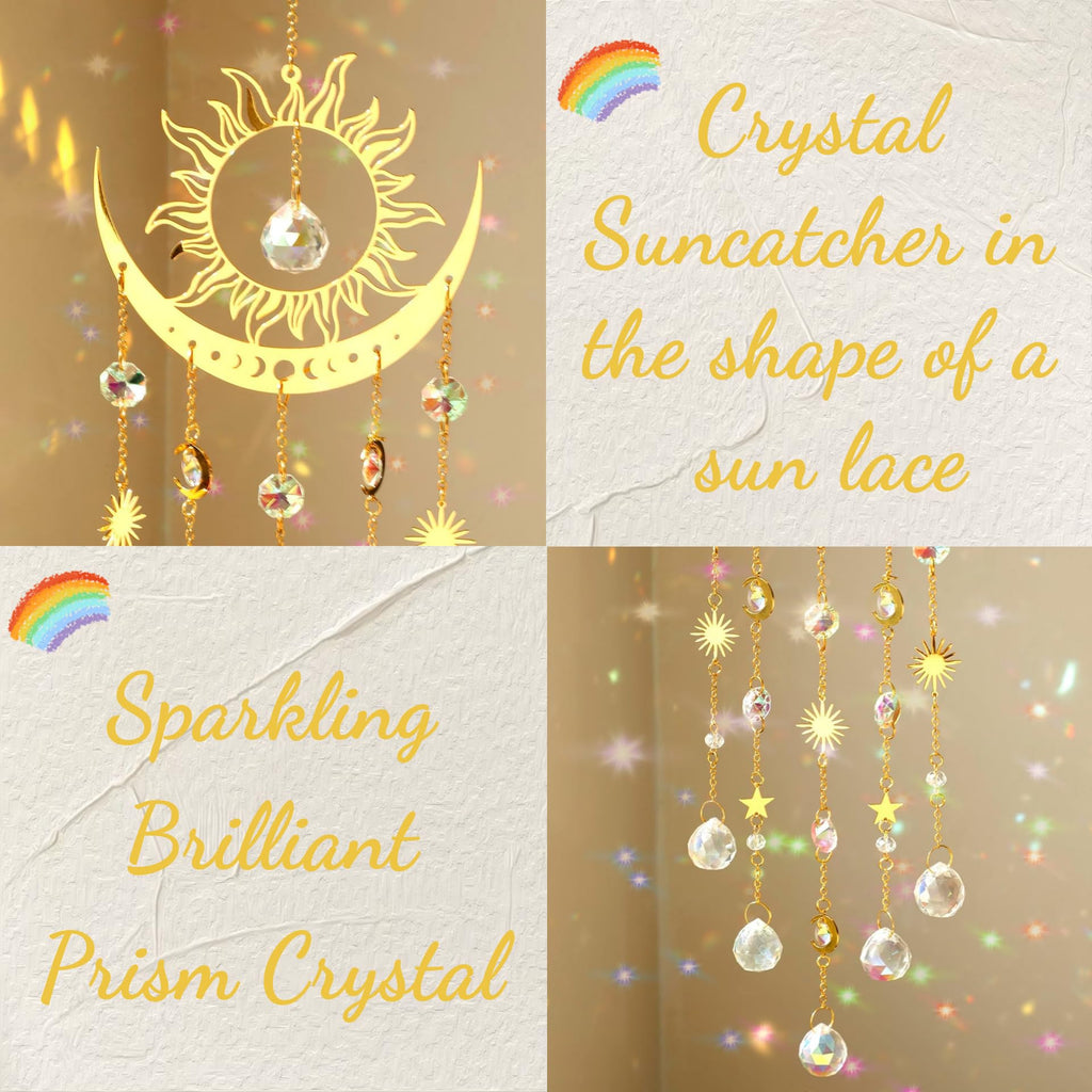 Artilady Sun and Moon Crystal Suncatcher Large Prism Wind Chimes for Window