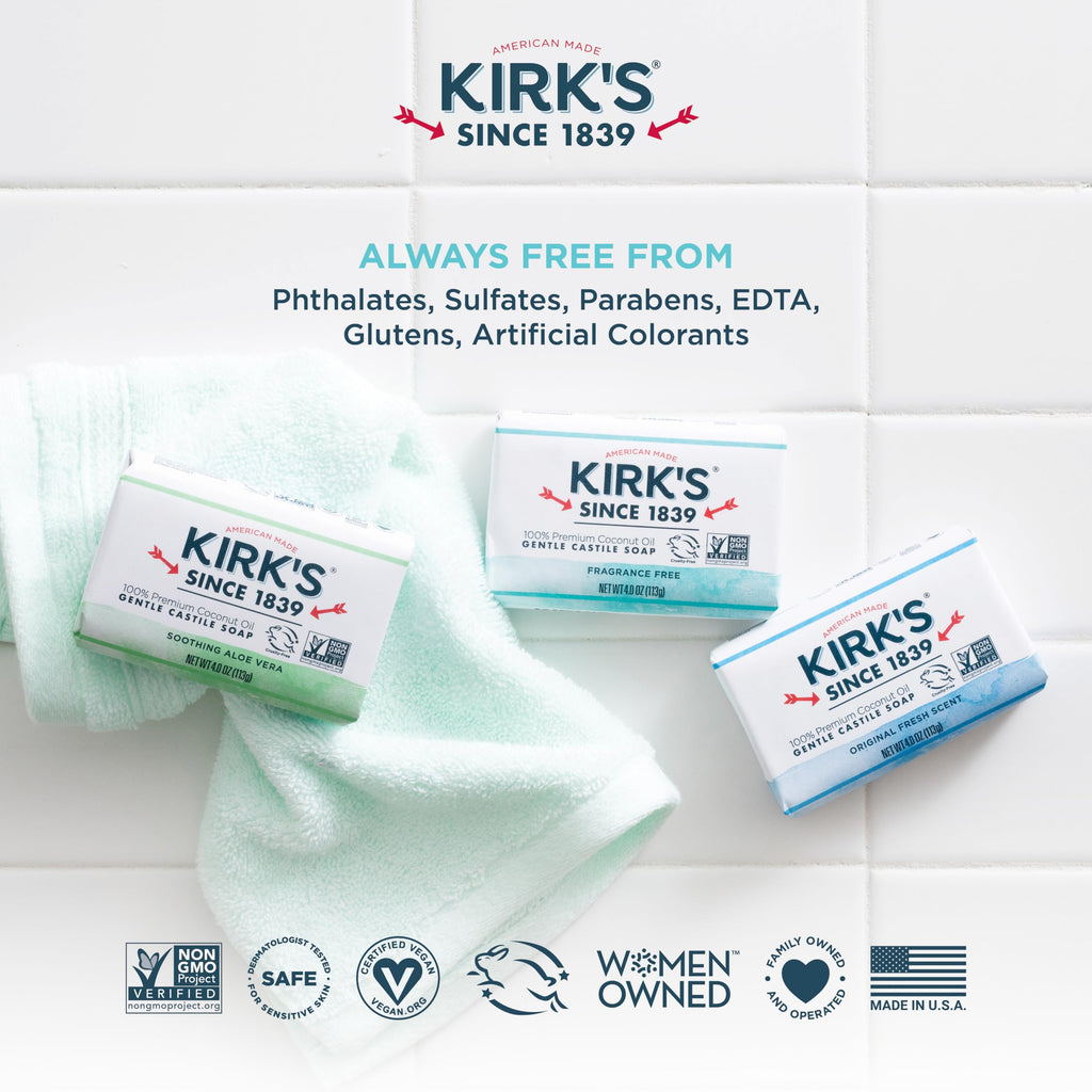 Kirk's Original Coco Castile Soap Fragrance Free 4 oz, Pack 18