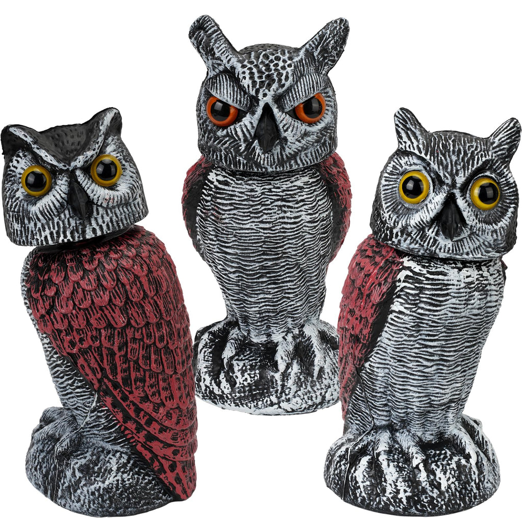 3-Pack Owl for Bird Deterrent - Weatherproof Bird Repellent Devices for Outdoor Use - Plastic Owls to Scare Birds Away and Control Garden Pests