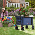 COMLAX FIELD Collapsible Wagon Cart Foldable with Big Wheels Brakes, 250lbs Folding Utility Lightweight Garden Wagon, Portable Grocery Cart for Camping Shopping Sports Pets, Blue