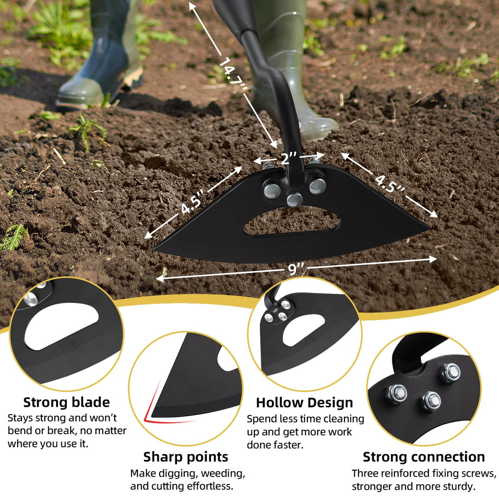 HANGMAICOME Garden Hoe Weeder Removal - Heavy Duty Weed Hoes for Gardening,55" Stand Up Long Handle, Sharp Hollow Blade,Push Pull Hand Weeding Tool for Garden Bed, Yard,Lawn Landscaping