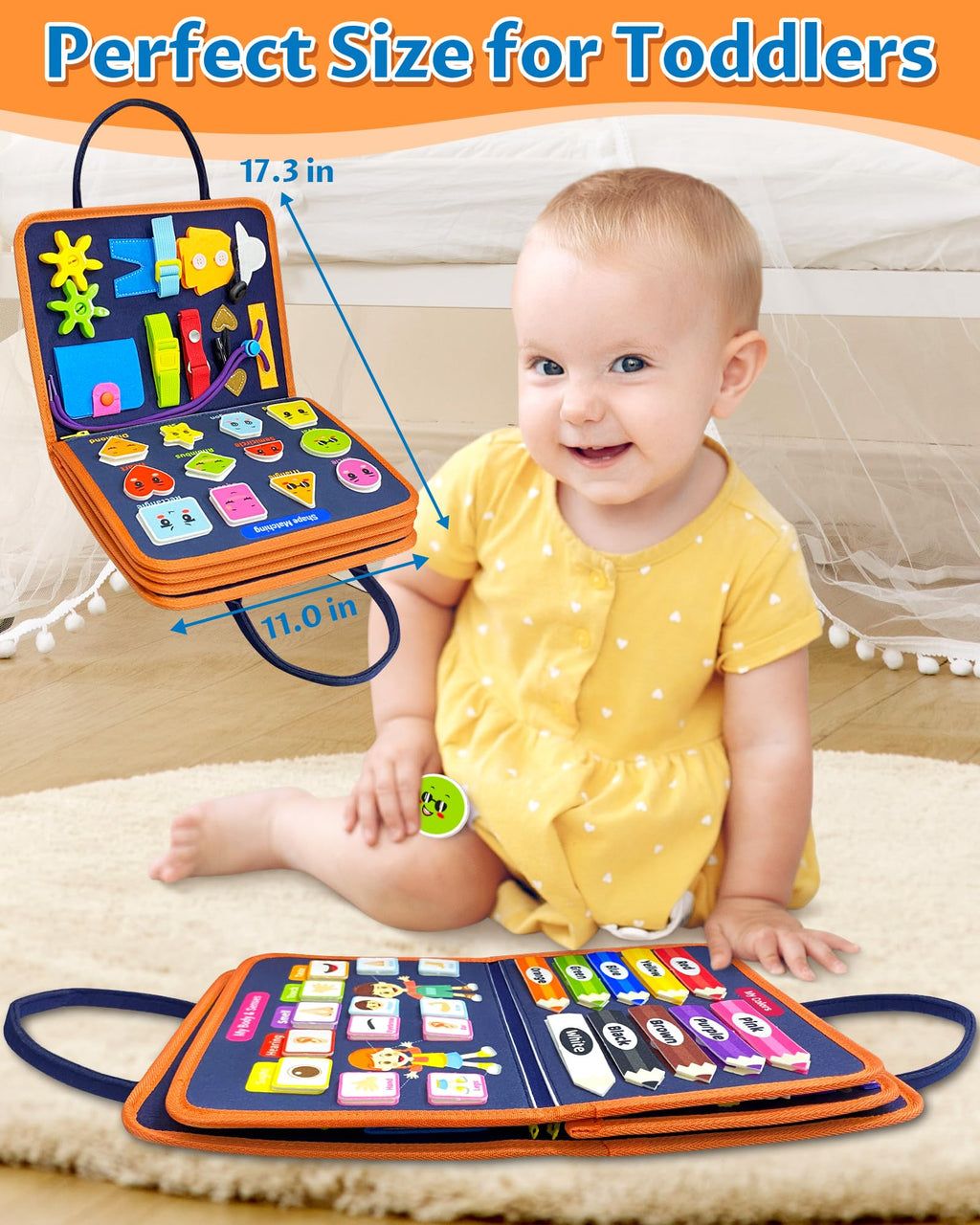 Exorany Busy Board Montessori Toys for Toddler Boy & Girl Birthday Gifts, Busy Book Learning Sensory Toys for Toddlers, Toddler Travel Toy Educational Activities Learn Fine Motor Skills