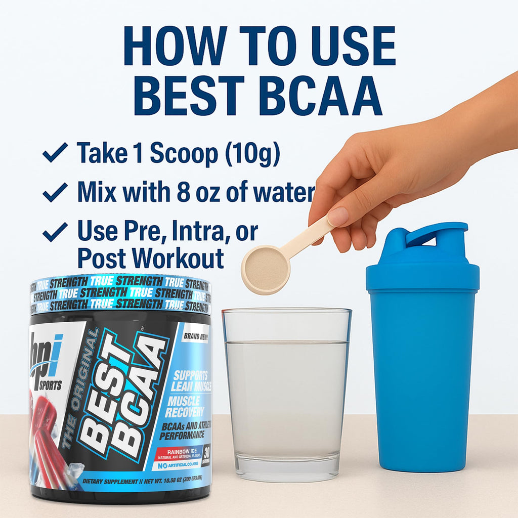 BPI Sports Best BCAA Powder - Muscle Recovery Support - Branched Chain Amino Acids | Building Blocks of Protein and Muscle - Post Workout Recovery – Hydration – Rainbow Ice, 30 Servings