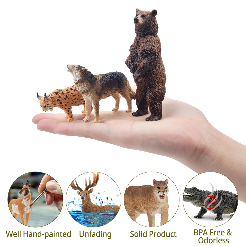 Toymany 12PCS Realistic North American Forest Animal Figurines Jungle Zoo